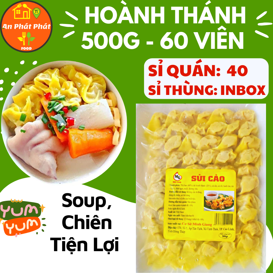 Hoành thánh Minh Giang, nhân thịt, khay 500g. Như sủi cảo Cầu Tre, món ăn vặt thơm ngon, tiện lợi, an toàn An Phát Phát