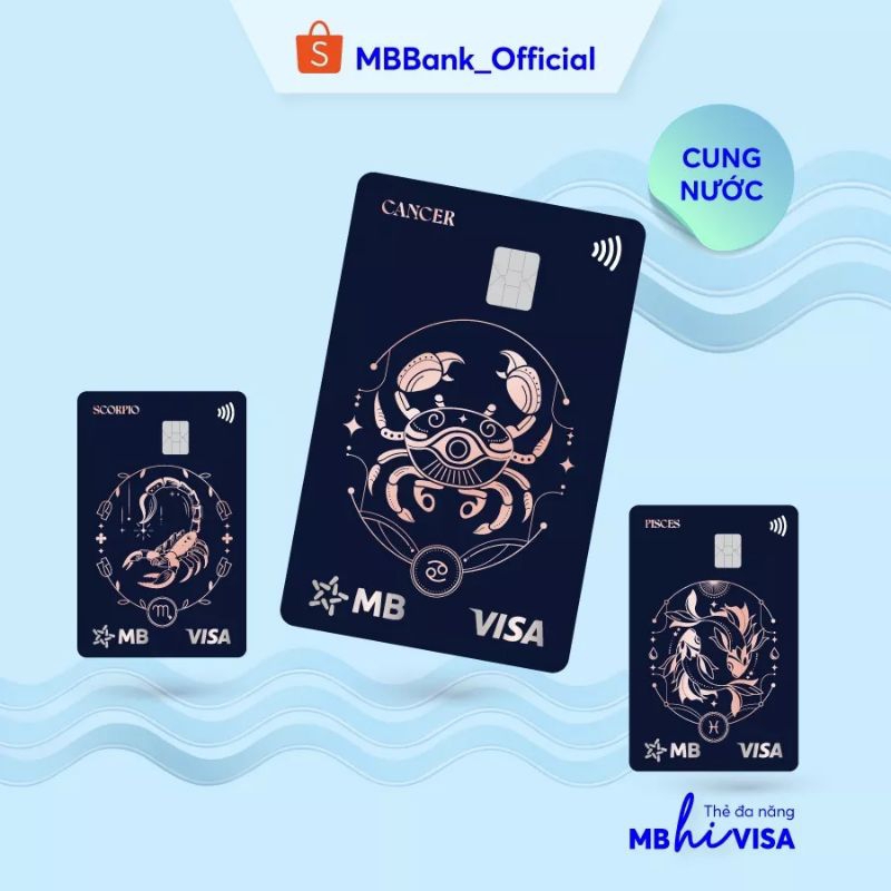 MBBank thẻ Cự Giải, Bọ Cạp, Song Ngư 12 cung hoàng đạo Hi VISA Collection 2in1 ATM