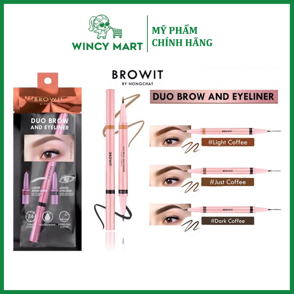 Bút Kẻ Mắt 2 Đầu Browit By Nongchat, Chì Kẻ Mày Và Kẻ Mắt Siêu Mảnh 2 in 1 Duo Brow And Eyeliner Thái Lan