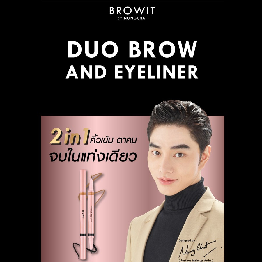 Bút Kẻ Mắt 2 Đầu Browit By Nongchat, Chì Kẻ Mày Và Kẻ Mắt Siêu Mảnh 2 in 1 Duo Brow And Eyeliner Thái Lan