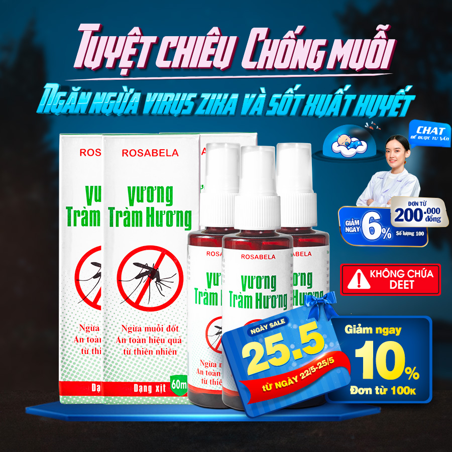 Combo 3 xịt chống muỗi, hỗ trợ đuổi muỗi an toàn cho bé Vương Tràm Hương dùng được cho trẻ sơ sinh (60ml)