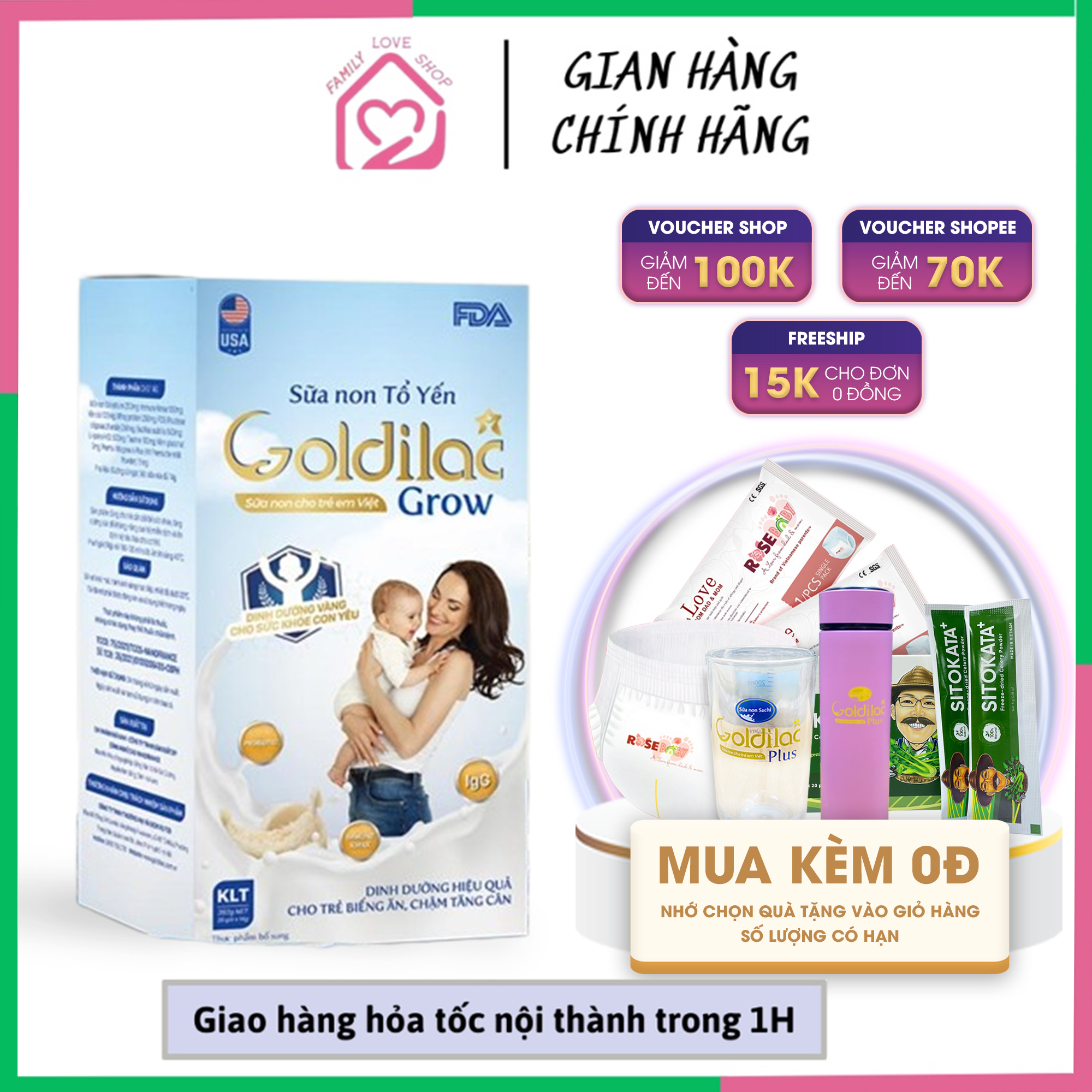 Sữa non tổ yến GOLDILAC GROW chính hãng hộp 392g (28 gói x 14g) - Sữa tăng cân, phát triển chiều cao cho bé