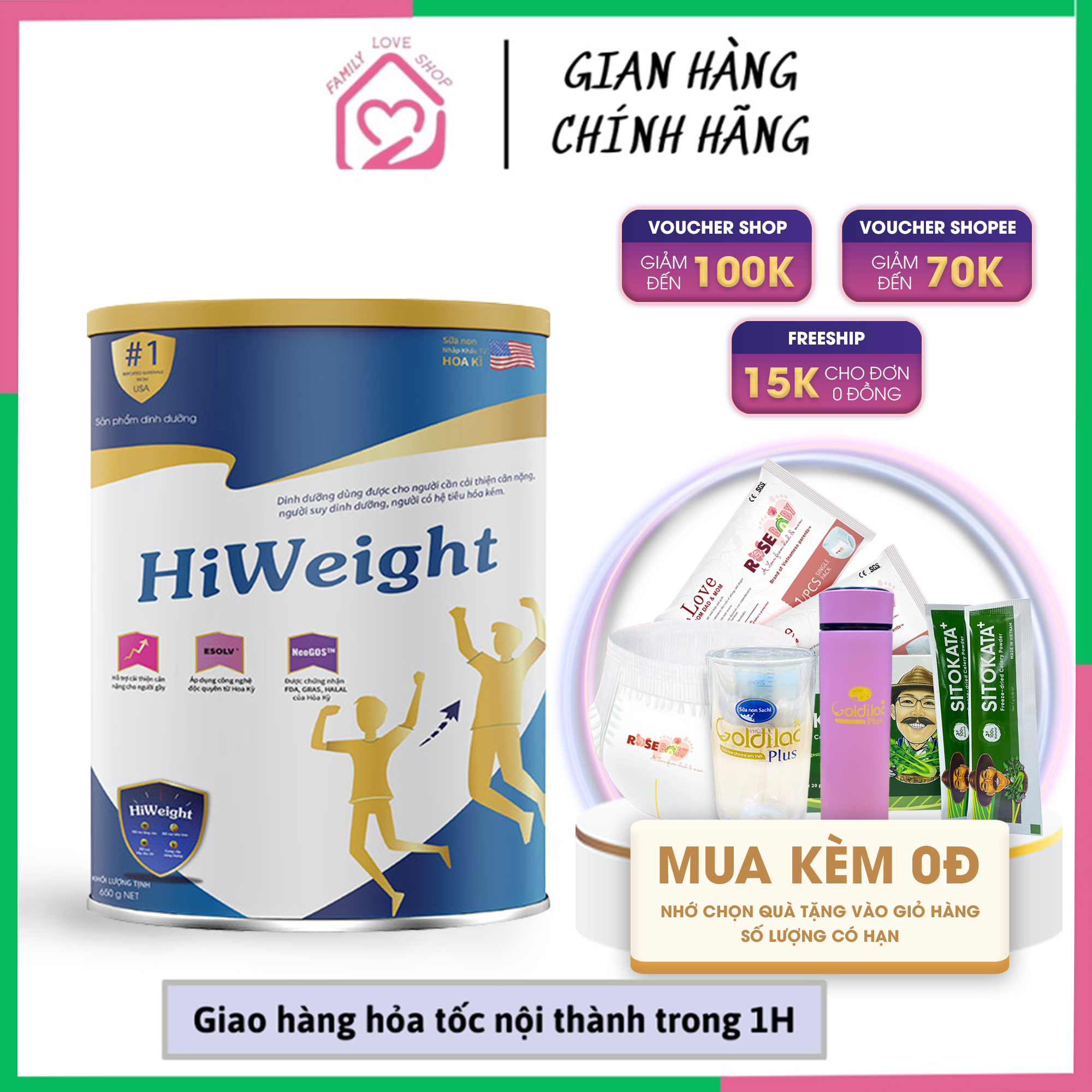 Sữa non tăng cân Hiweight chính hãng - Sữa tăng cân cho người gầy (hộp 650g)
