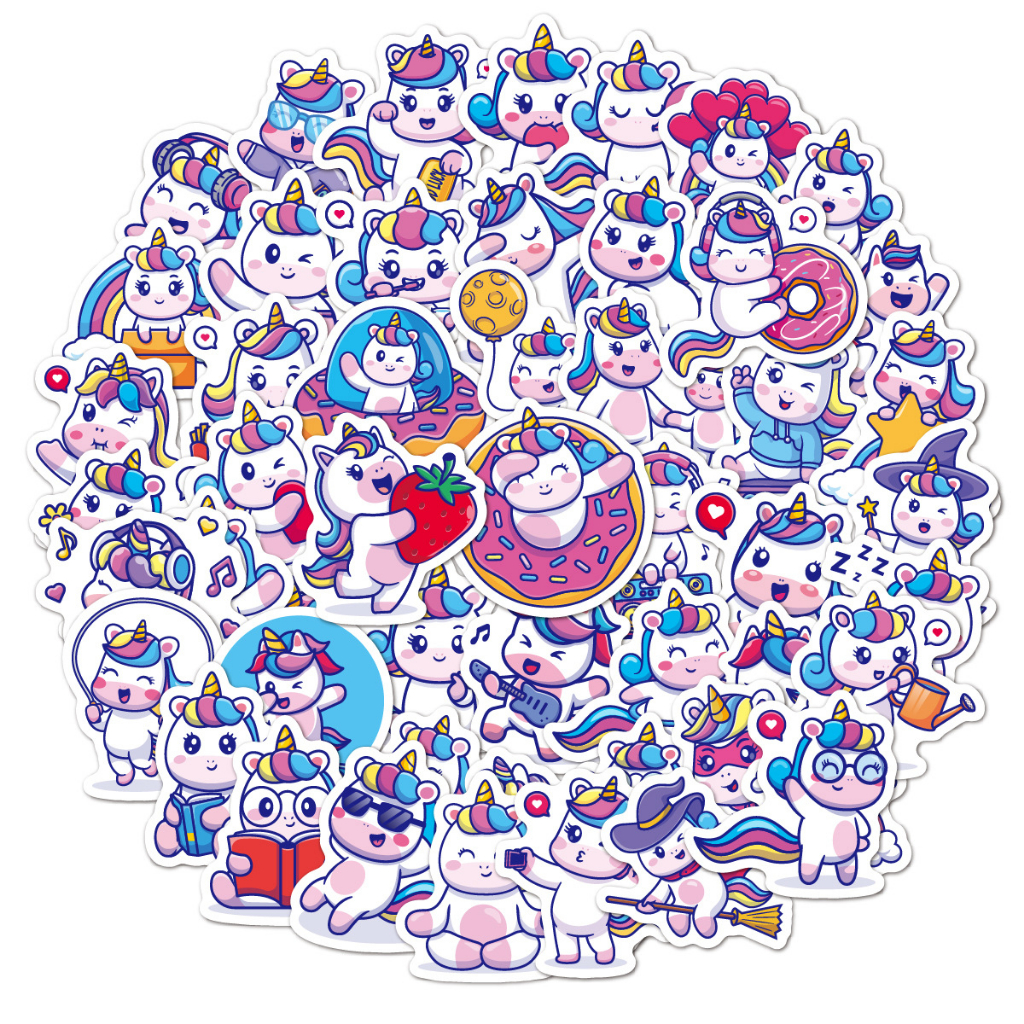Sticker KỲ LÂN CẦU VỒNG hoạt hình cute trang trí mũ bảo hiểm,guitar,ukulele,điện thoại,sổ tay,laptop