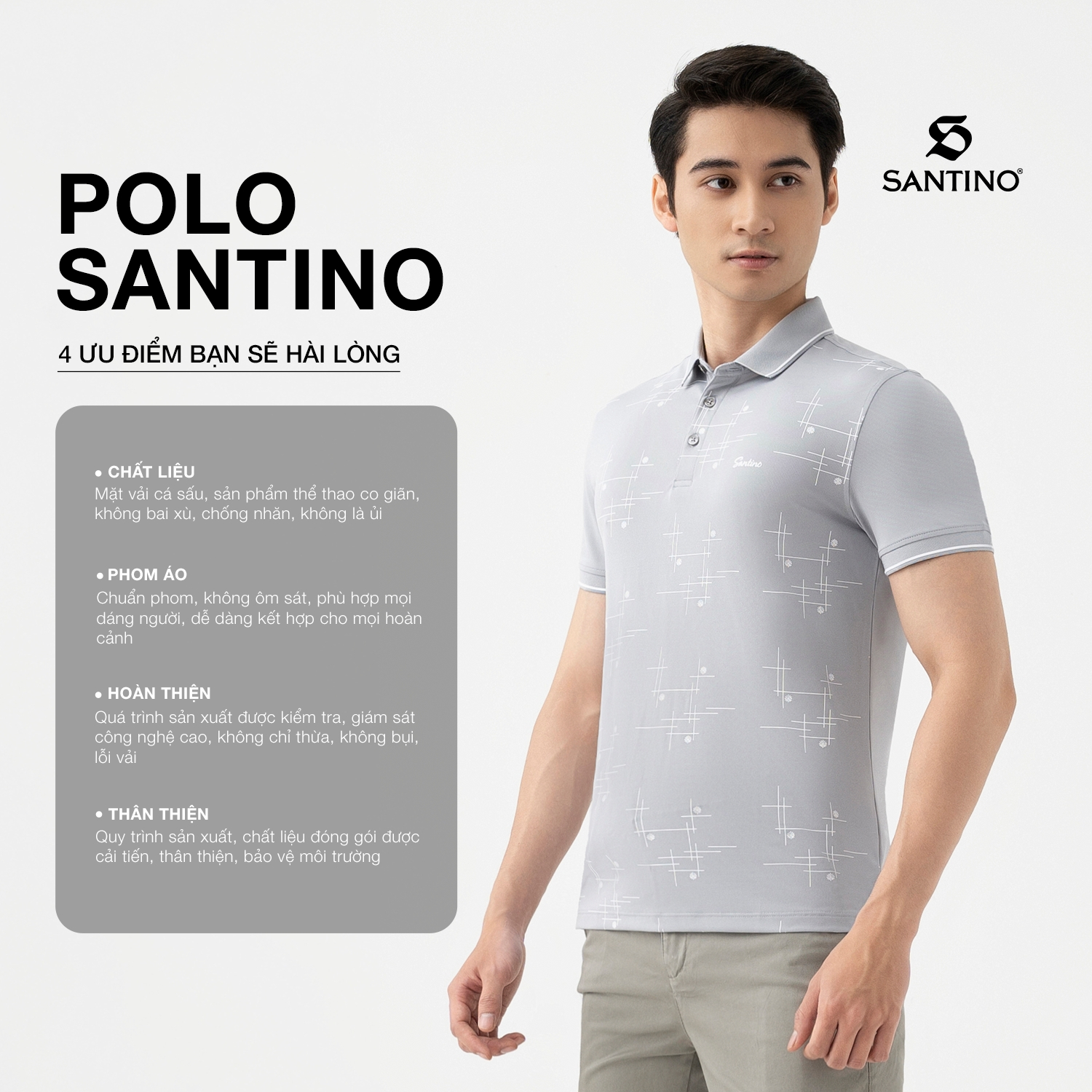 Áo Polo Nam Cổ Bẻ Hoạ Tiết Santino SlimFit Chất Liệu Coolmax Thoáng Mát, Co Giãn Thoải Mái, Trẻ Trung B601