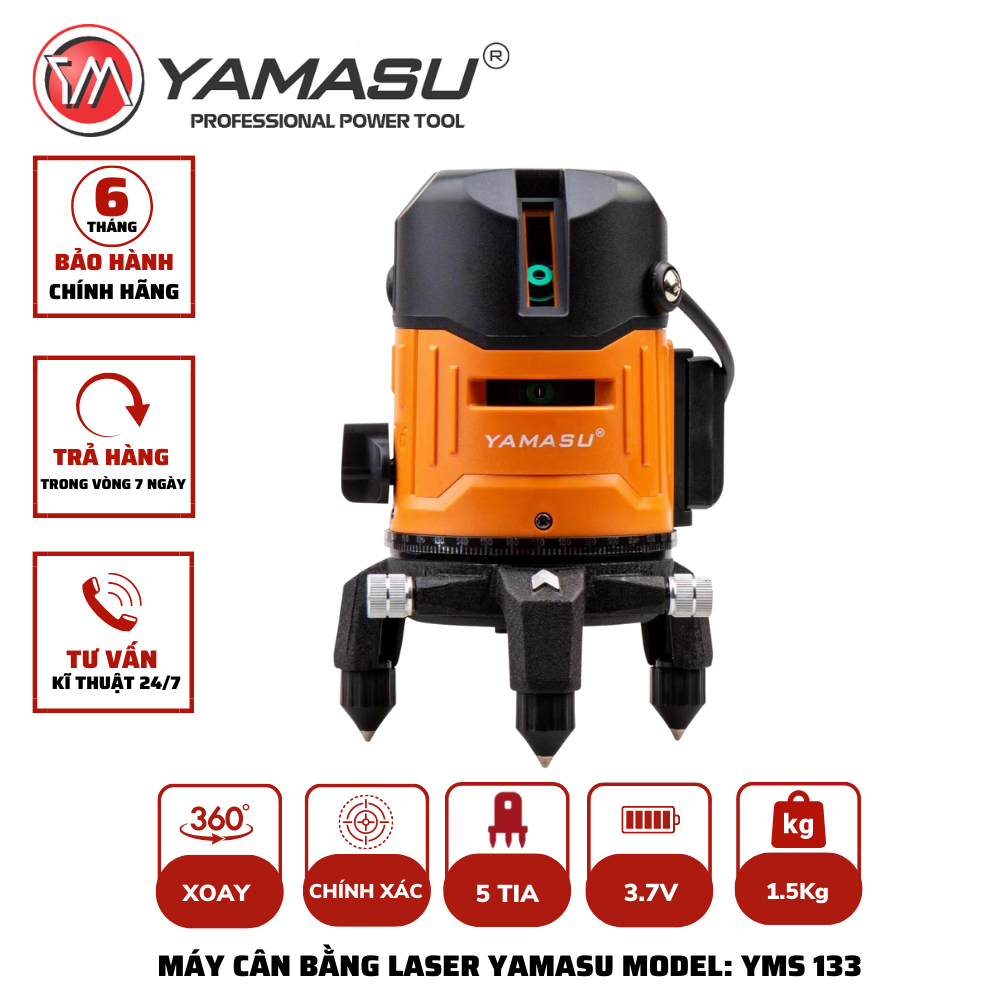 Máy cân bằng laze siêu sáng 5 tia xanh YAMASU YMS-133 tặng kèm chân laze 1,2m
