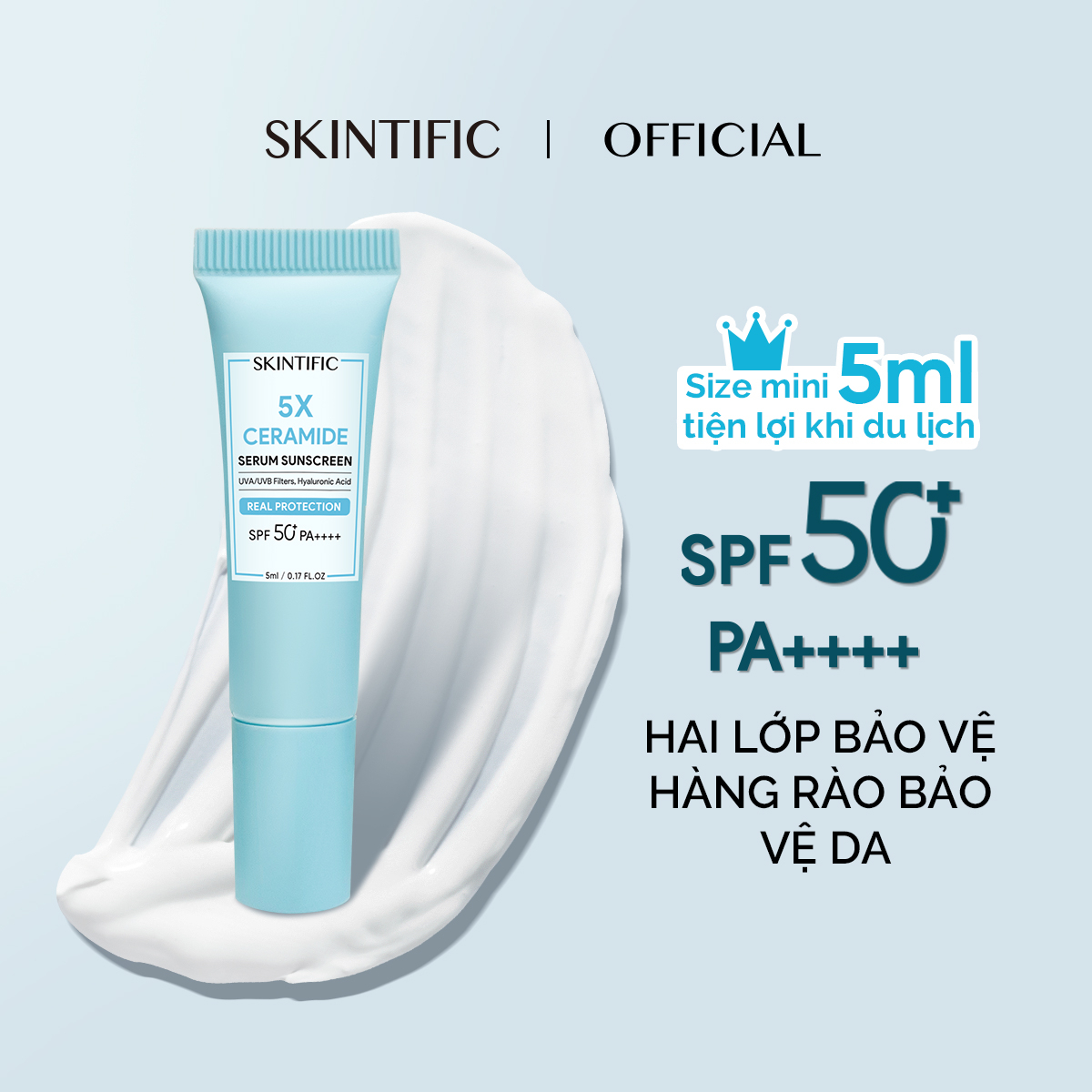 [Mã SKINTI99 Giảm 30K đơn từ 150k] [Sản phẩm mới] Kem chống nắng 5X Ceramide SPF 50+ PA++++ mini size SKINTIFIC 5ml