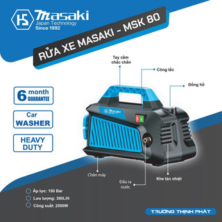 Máy rửa xe gia đình áp lực cao masaki - msk 80 1800w, dây đồng tốt, tặng bình bọt