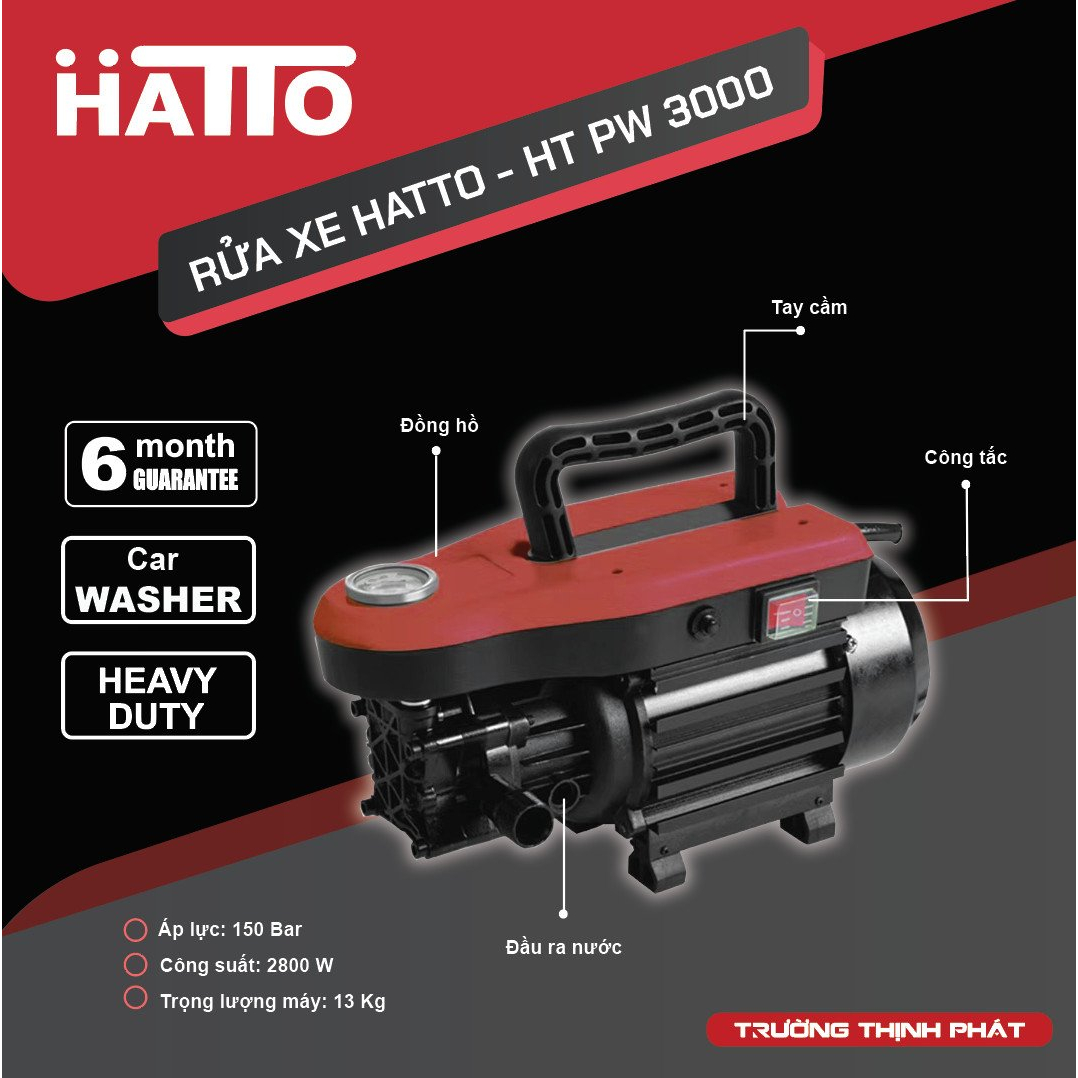 [CHÍNH HÃNG] Máy Xịt Rửa Xe Cao Áp HATTO 1500W[CÔNG SUẤT THẬT]