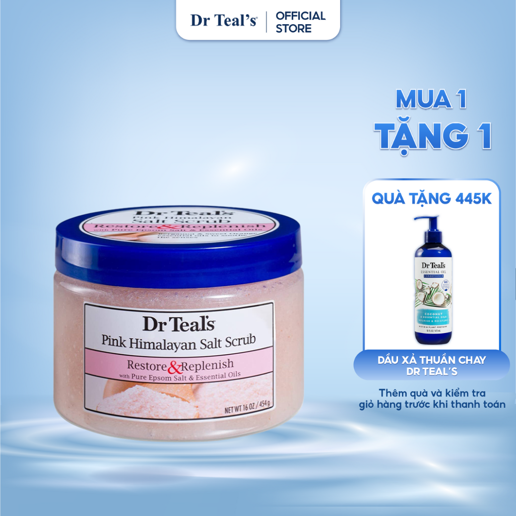 Tẩy Tế Bào Chết Body Dr Teal's Từ Muối Epsom Làm Sạch Da, Sáng Mịn Và Thư Giãn, Mùi Hương Thiên Nhiên Dễ Chịu 454g
