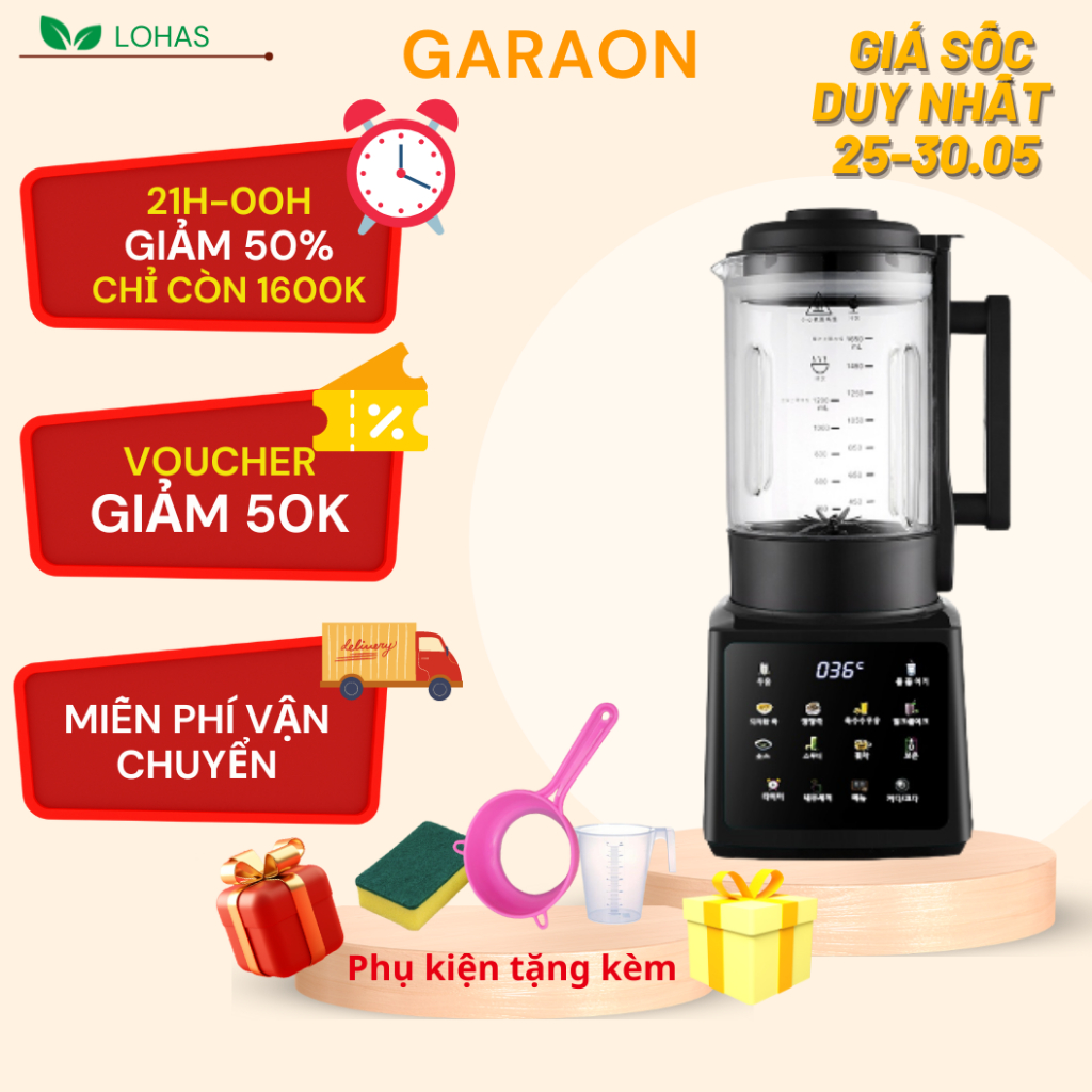Máy Xay Đa Năng 5 in 1, Máy Làm Sữa Hạt, Xay Sinh Tố, Làm Kem, Xay Thịt... GARAON - LS-366