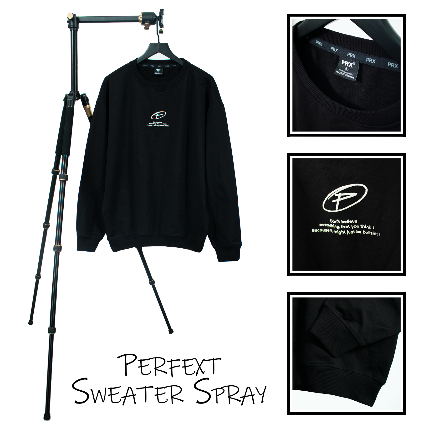 Áo sweater Perfext Sweater Spray 100% Cotton Nỉ Da Cá, Hoạ Tiết Thêu Và In