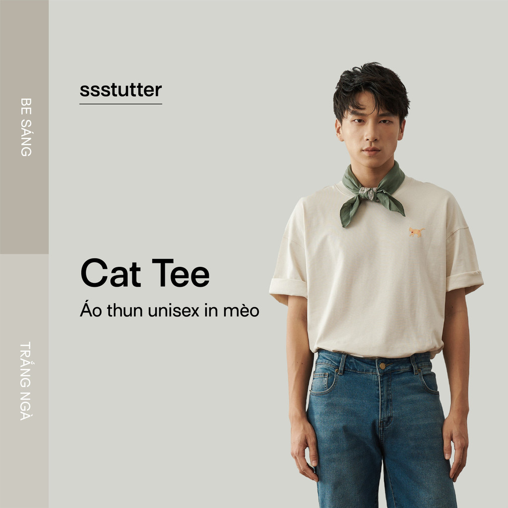Áo thun cổ tròn oversezed nam nữ SSSTUTTER dáng rộng tay loose in nổi CAT TEE