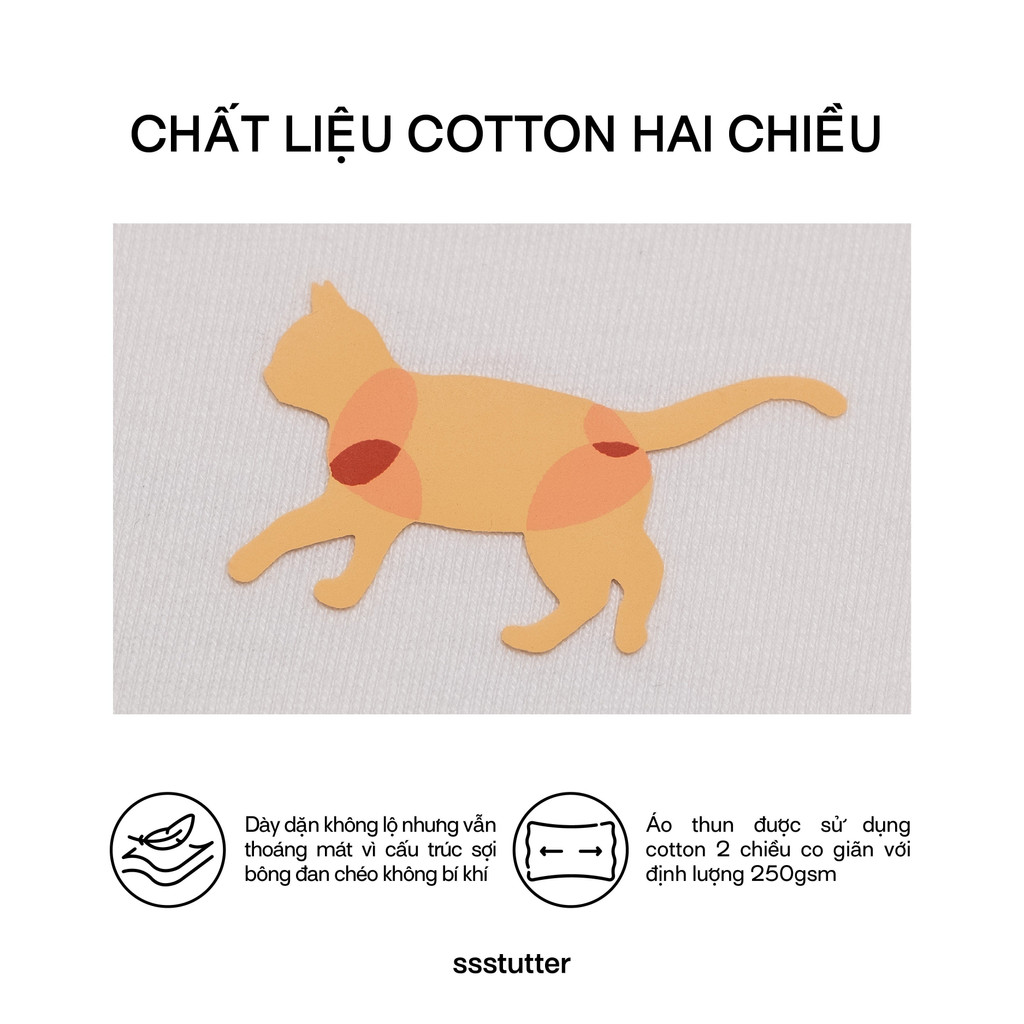 Áo thun cổ tròn in hình nam nữ SSSTUTTER dáng rộng thun cotton 2 chiều thoáng mát tay loose in nổi CAT & RABBIT TEE