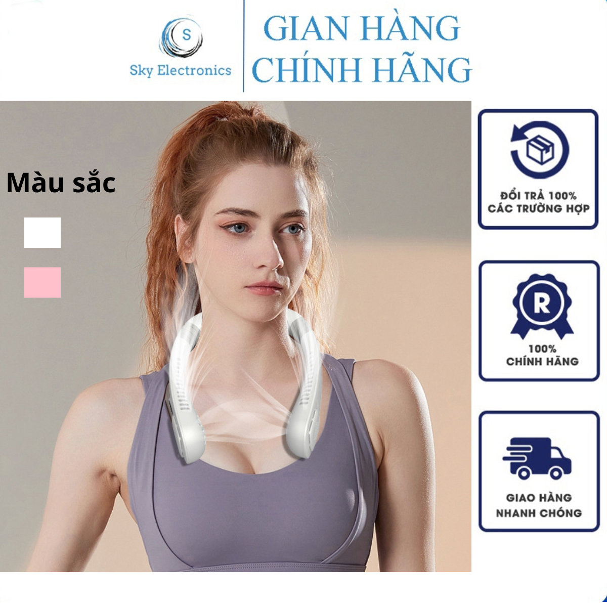 Quạt Mini Đeo Cổ Không Cánh 5 Tốc Độ Gió Siêu Mát Cho Mẹ Và Bé Quạt Tích Điện Pin Trâu Cho Bé Đi Chơi Thông Minh