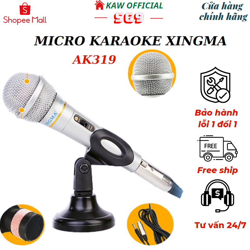 Mic Chống Hú, Chống Rè, Micro Karaoke XINGMA AK-319 / KAW, Micro Chuyên Nghiệp Có Dây, Micro Hát Karaoke Phòng Thu