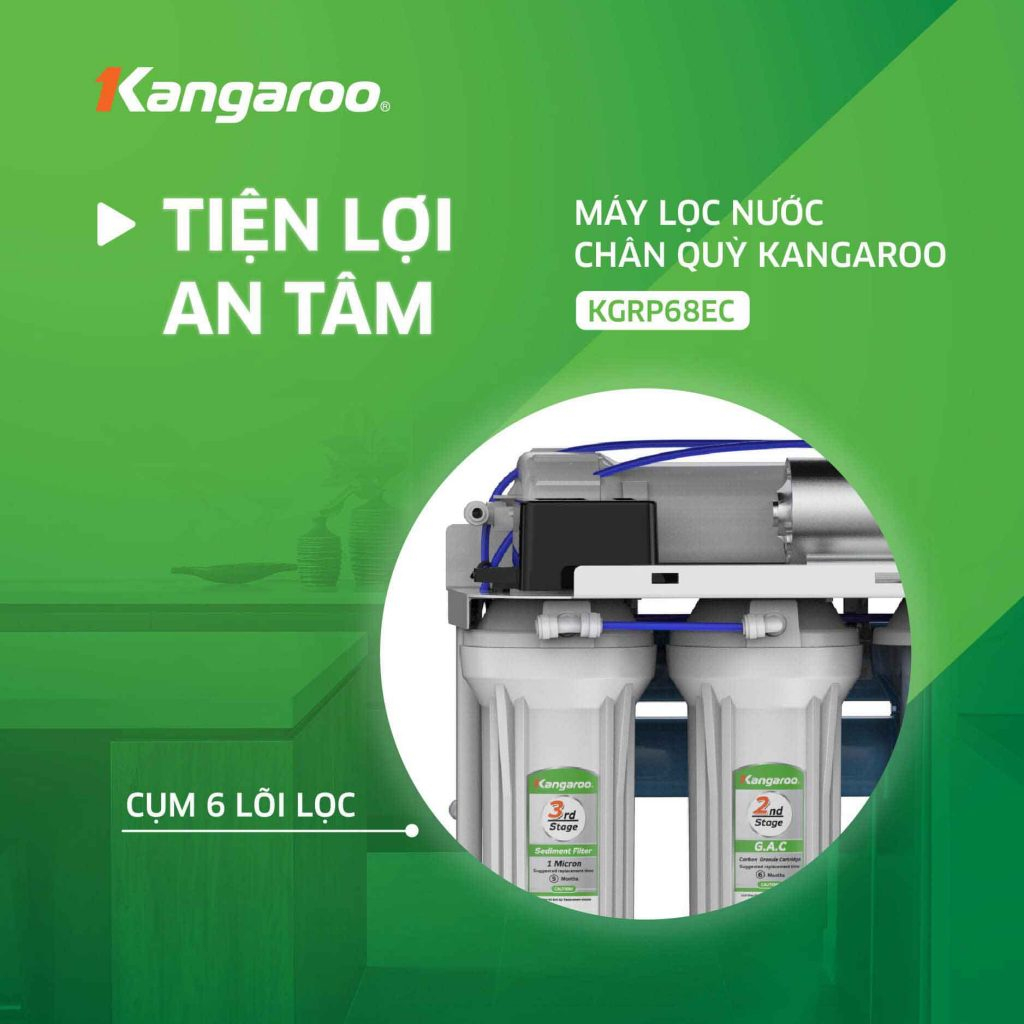 Máy lọc nước Kangaroo chân quỳ KGRP68EC - Đầy đủ phụ kiện: Vòi, bình áp, dây, khoá chia,...