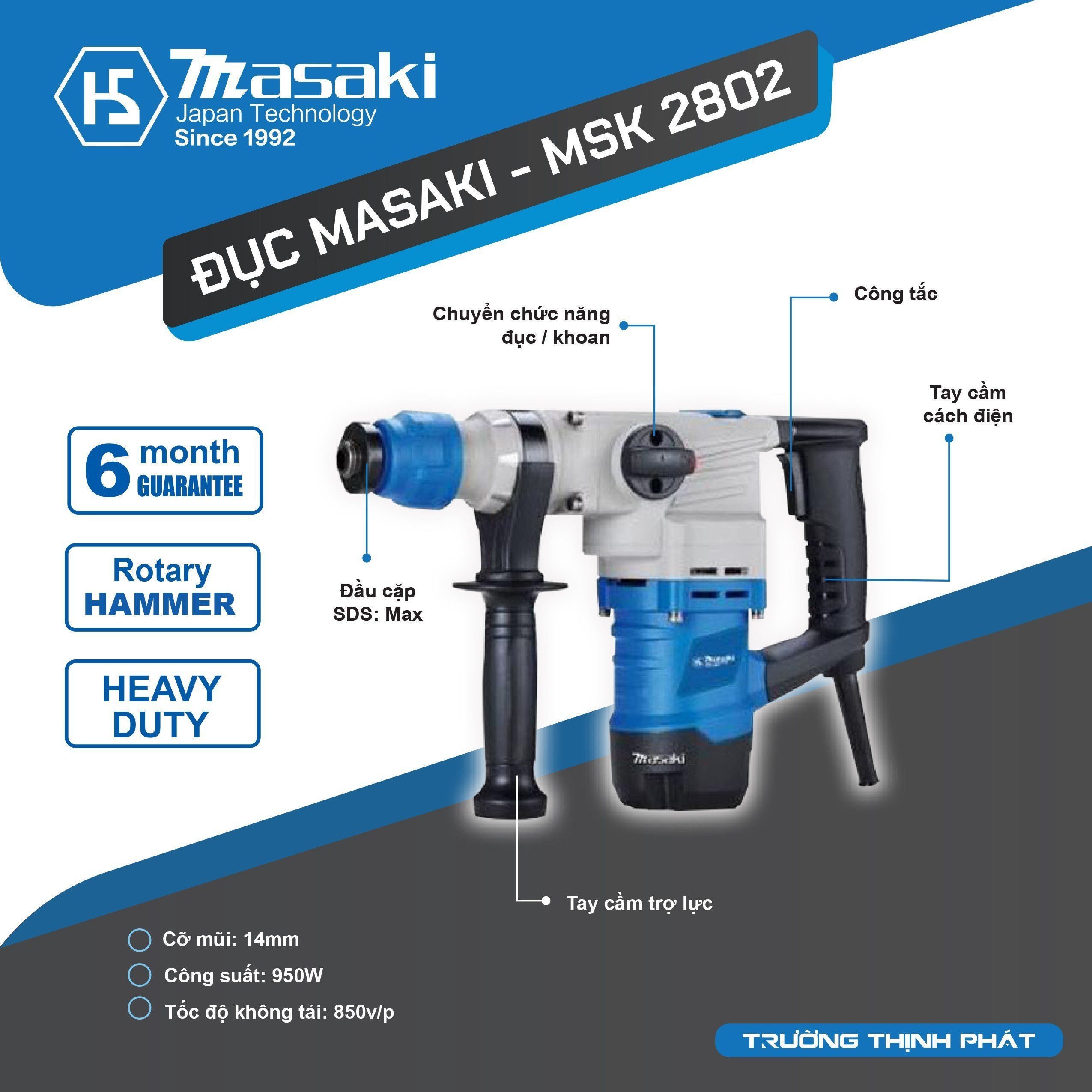 [MỚI] Khoan Đục 14Ly MASAKI - MSK 2802 (14mm - 900W)