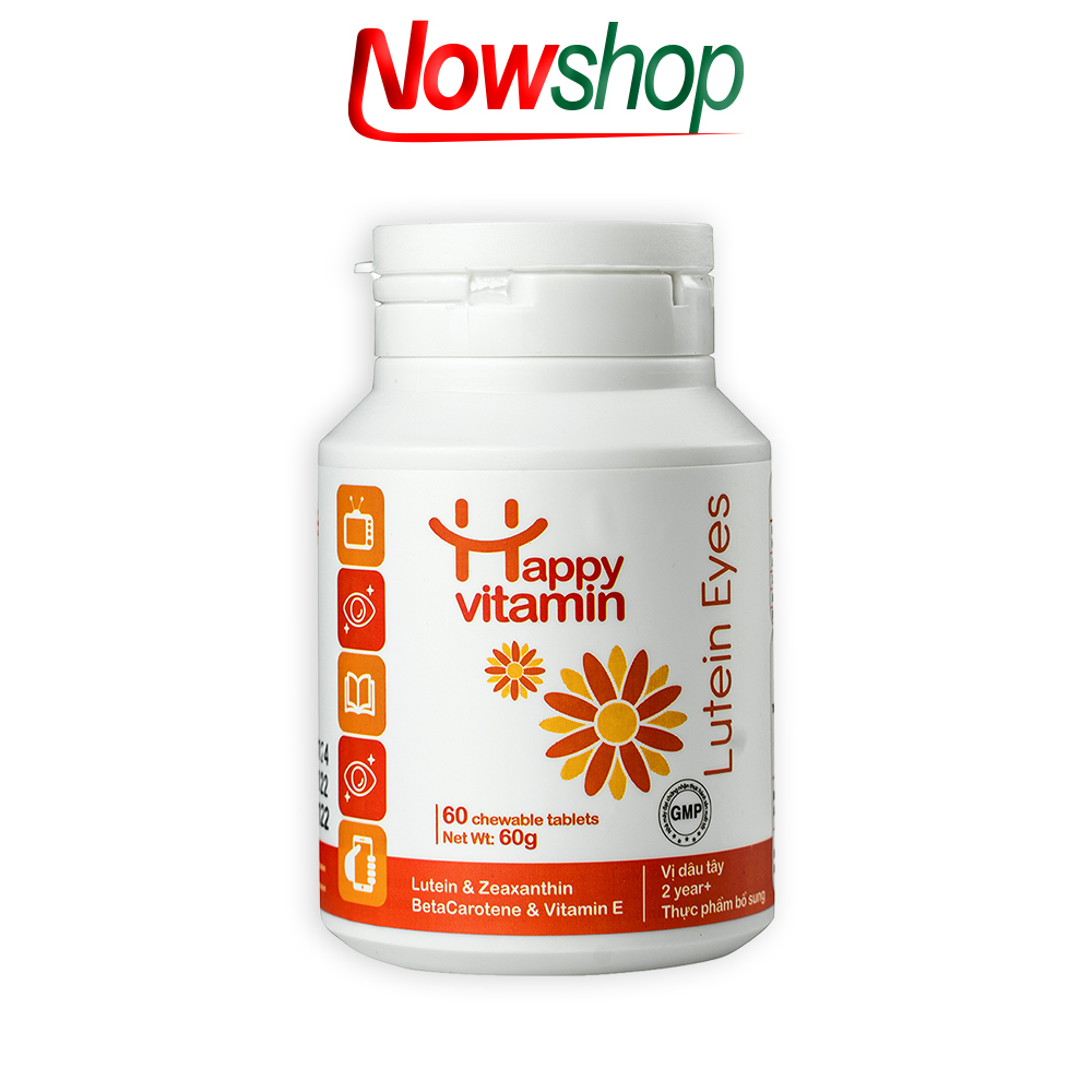 Viên nhai bổ mắt Happy Vitamin Lutein Eyes tăng cường thị lực bảo vệ mắt giảm nhức mỏi mắt giúp sáng mắt. Hộp 60 viên