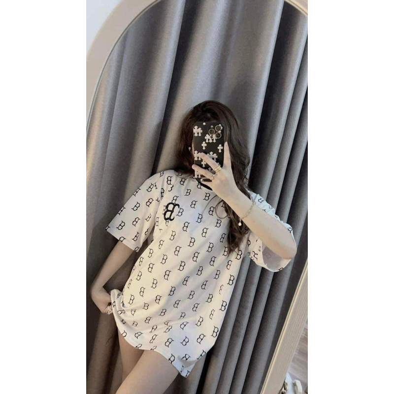 Áo phông nam nữ in chữ B hai màu đen trắng form rộng unisex
