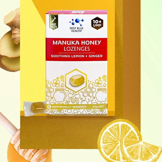 Kẹo ngậm mật ong Manuka UMF 10+ Deep Blue Health Manuka Honey Lozenges – với Chanh & Gừng
