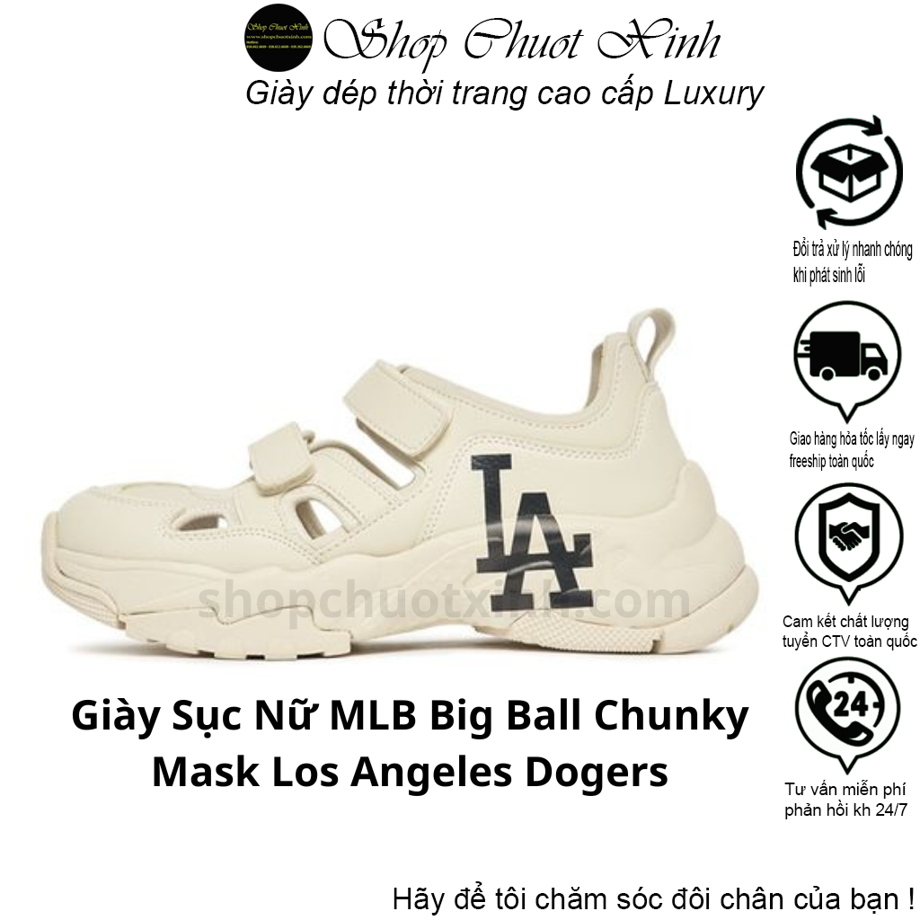 Sục Quai Dán Mlb Nâu Sữa La Dép Thể Thao Mùa Hè Chunky Mas Angeles Dodgers Cao Cấp