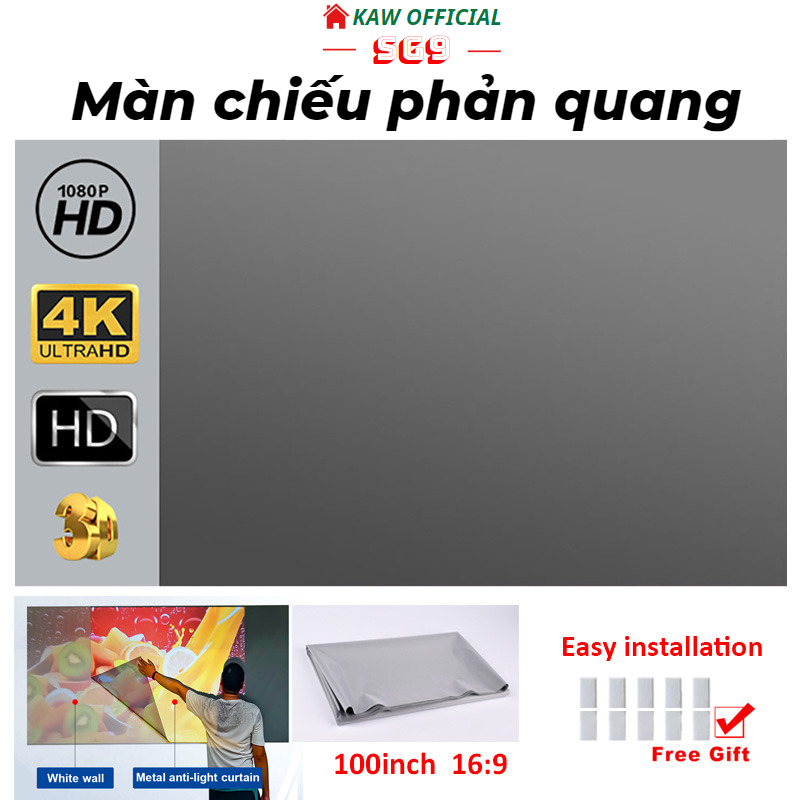 Màn Chiếu Chống Ánh Sáng LED, Màn Phản Quang 100/120 Inch Chống Ánh Sáng, Treo Tường HD 3D Rèm Vải, Hàng chất lượng cao