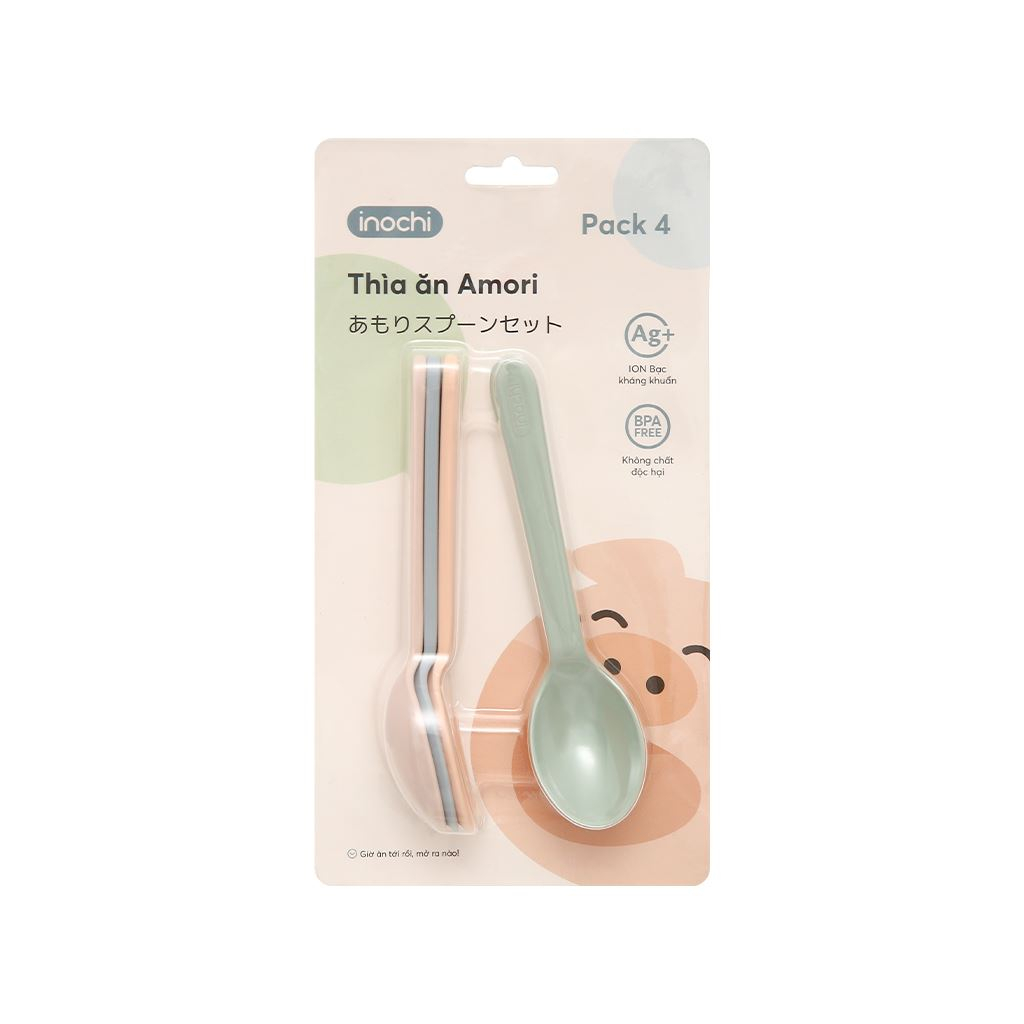 Thìa ăn dặm pack 2, pack 4 ,Muỗng cho bé inochi cho trẻ nhỏ tự ăn thông minh loại dài Amori