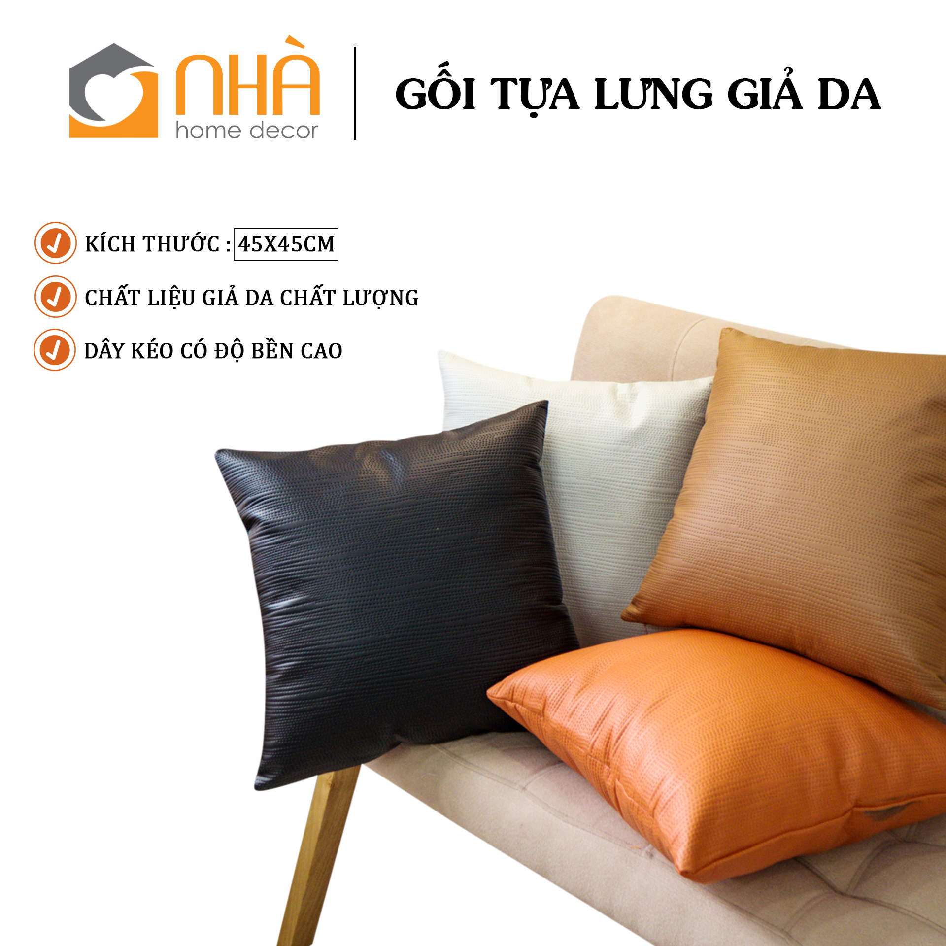 Vỏ gối vuông sofa giả da cao cấp phong cách Châu Âu sang trọng