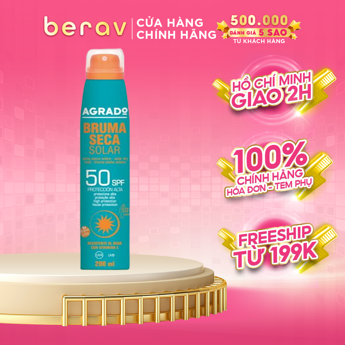 Xịt chống nắng Agrado SPF50 200ml