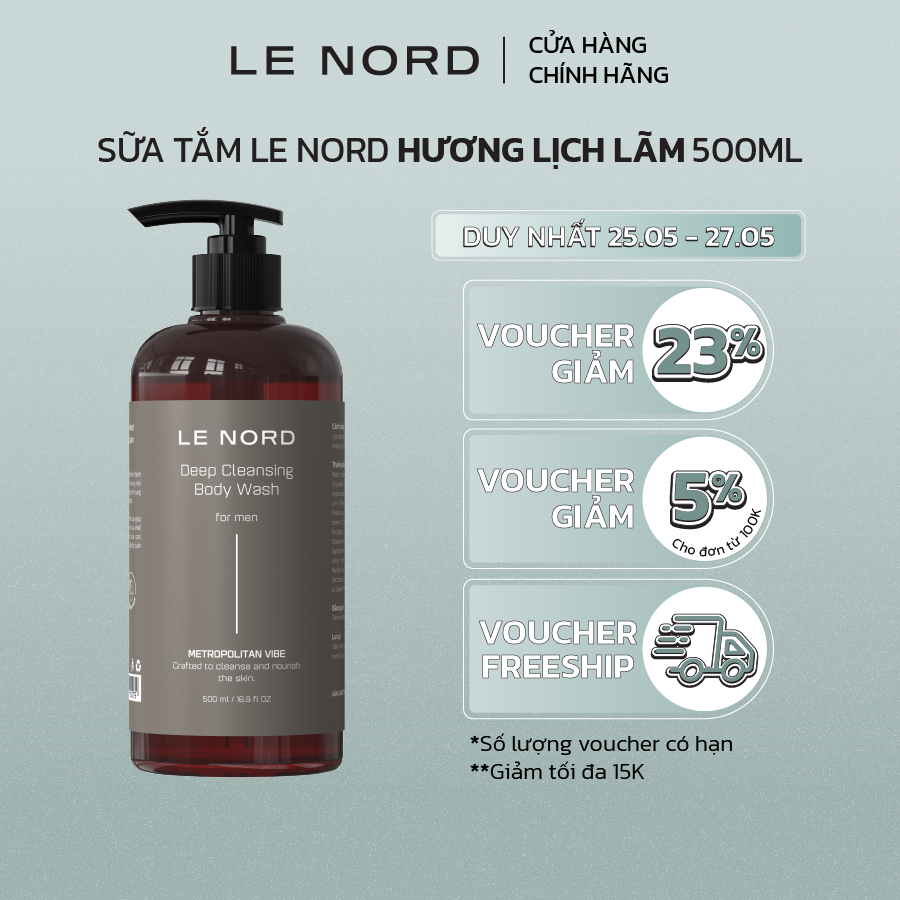 Sữa tắm thiên nhiên Le Nord làm sạch sâu - cấp ẩm dành cho nam giới - Hương lịch lãm 500ml