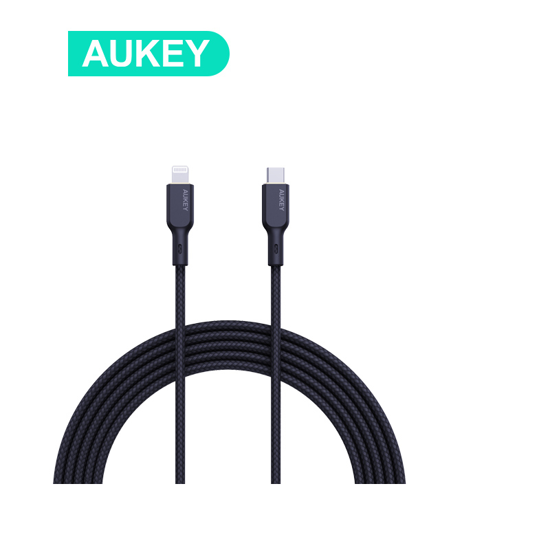 Cáp sạc nhanh Aukey CB-NCL1/2 PD27W USB-C TO Lightning dây Sạc Nhanh APPLE MFI chứng nhận bện nylon1/1.8m  Cho iPhone 14 13 12 11 X 8 iPad