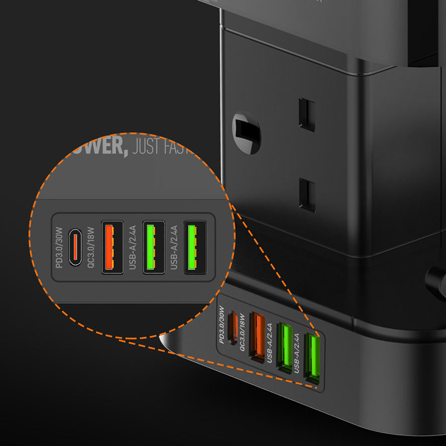 ổ cắm điện thông minh LDNIO SKW6457 Power Strip 6 Outlet USB Tower Extension Power Socket with 15W Wireless charger