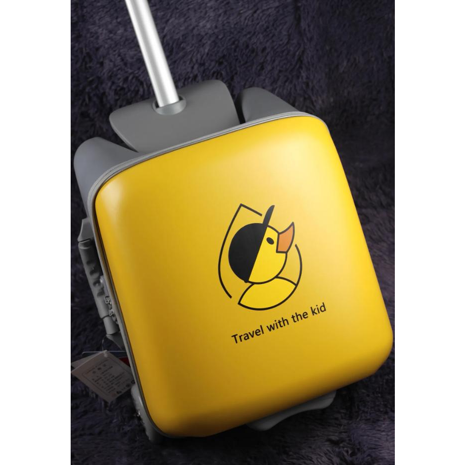 [Hàng sẵn] Vali du lịch trẻ kiêm xe ngồi  20inch có khóa hải quan chắc,tặng khung an toàn và đệm ngồi kèm sticker cho bé