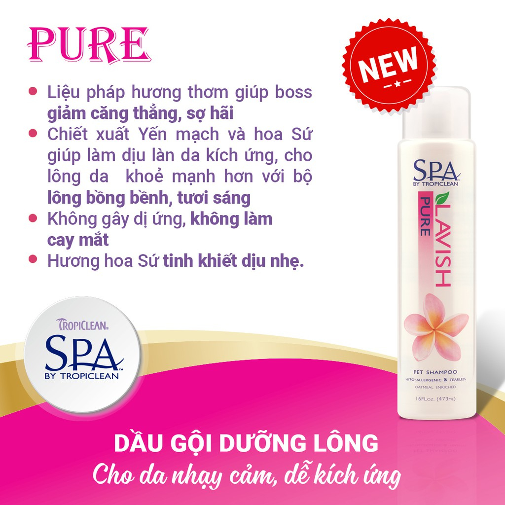 Sữa tắm và dầu xả Tropiclean dưỡng lông cao cấp cho chó mèo - đủ mùi hương - SPA Tropiclean