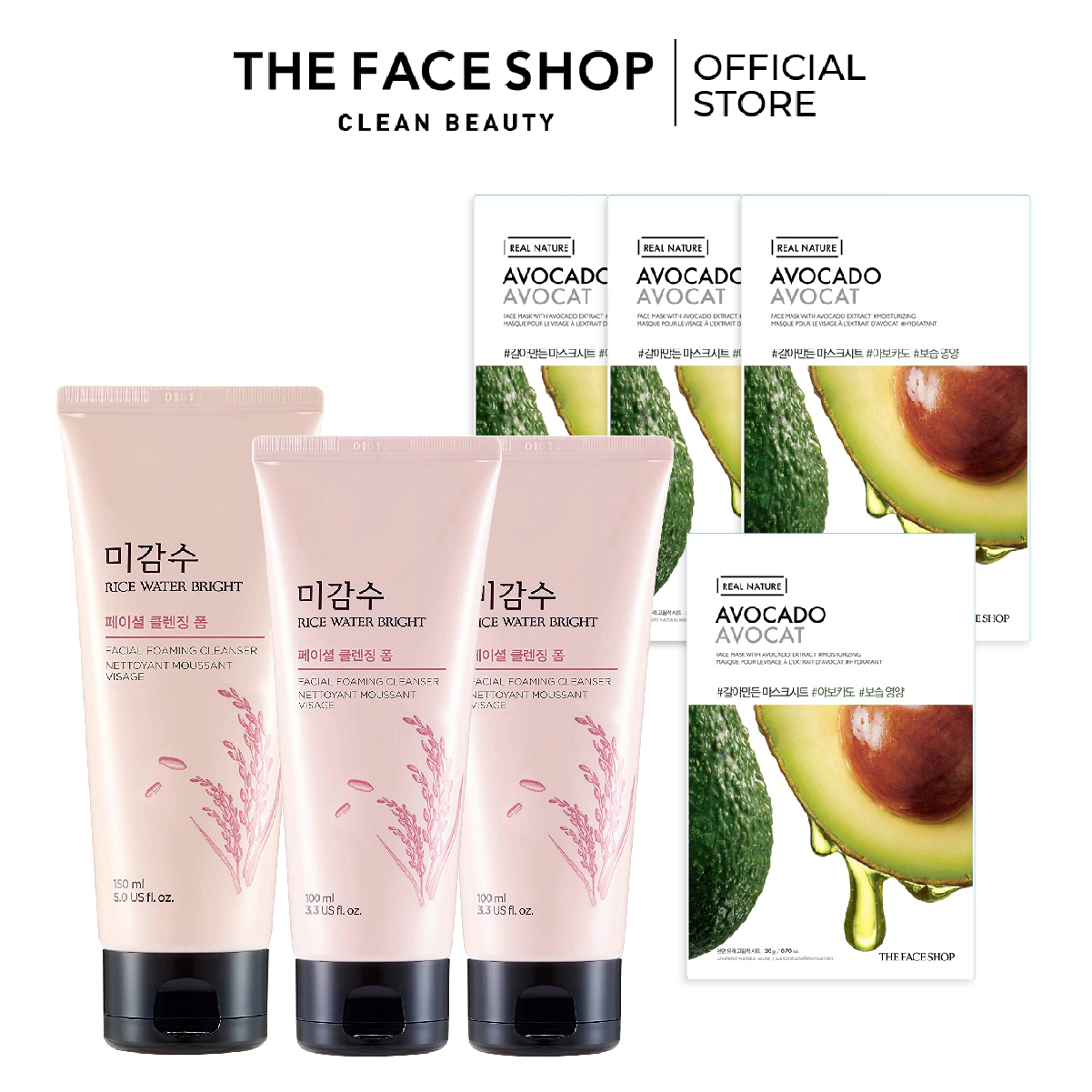 Combo Sữa Rửa Mặt Làm Sáng Da THE FACE SHOP 150ml+Sữa Rửa Mặt 100ml+Mặt Nạ Giấy Avocado 20G