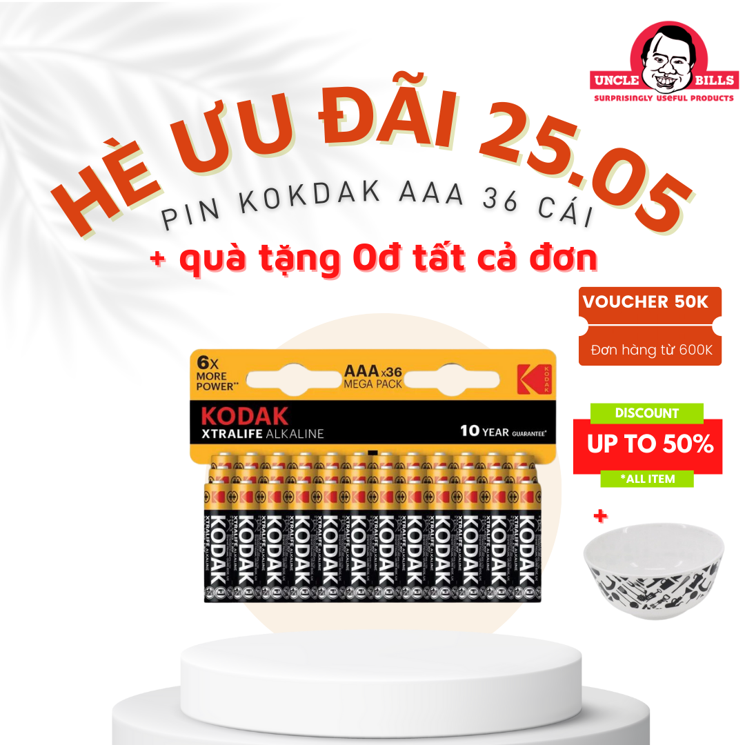 Pin Tiểu (36 viên) Kodak Alkaline AAA 1.5V Hiệu Năng Cao, An Toàn Uncle Bills IB0239