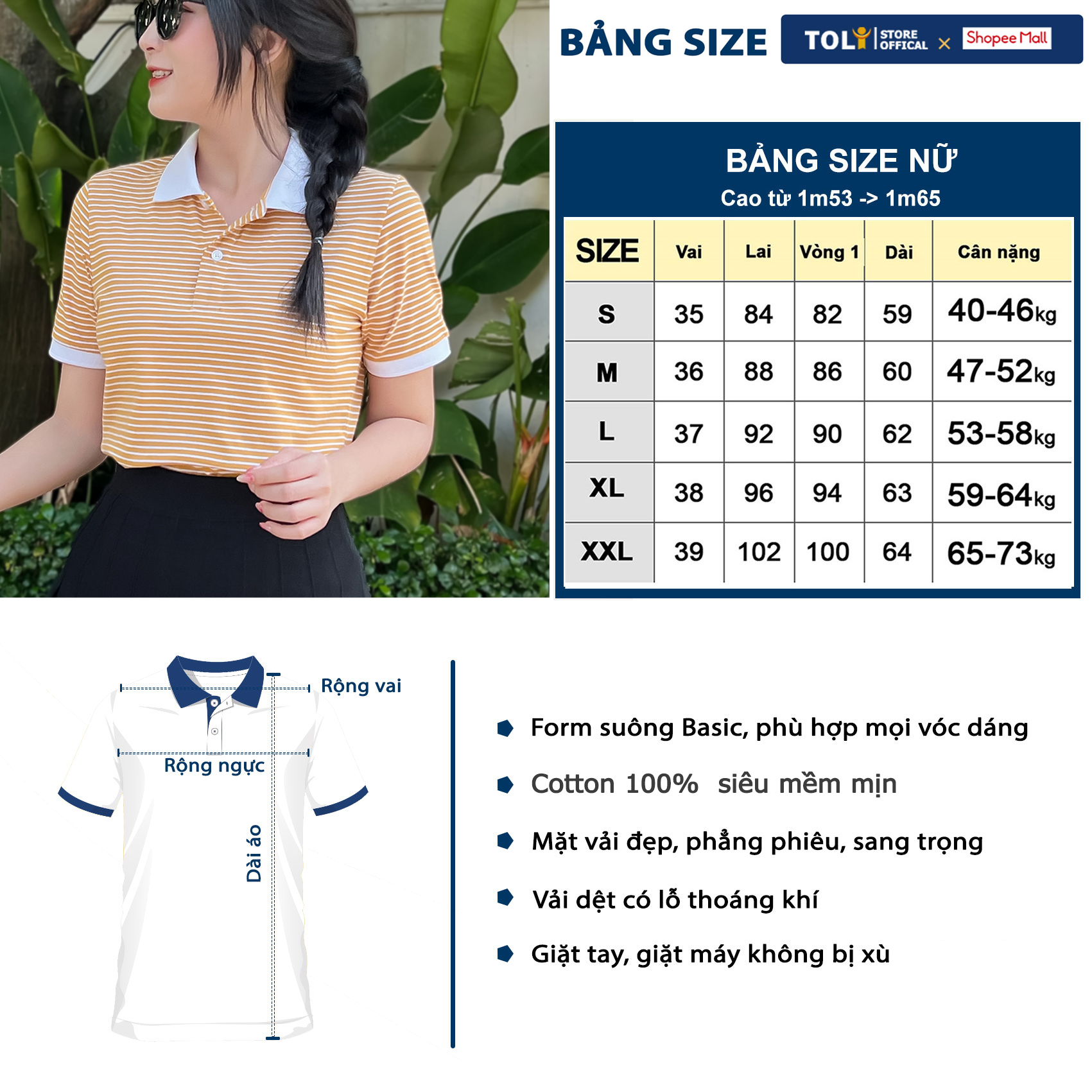 Áo Thun polo nữ TOLI cổ phối trẻ trung, dáng ôm nhẹ, vải Cotton mềm mịn,chính hãng cao cấp [S84]