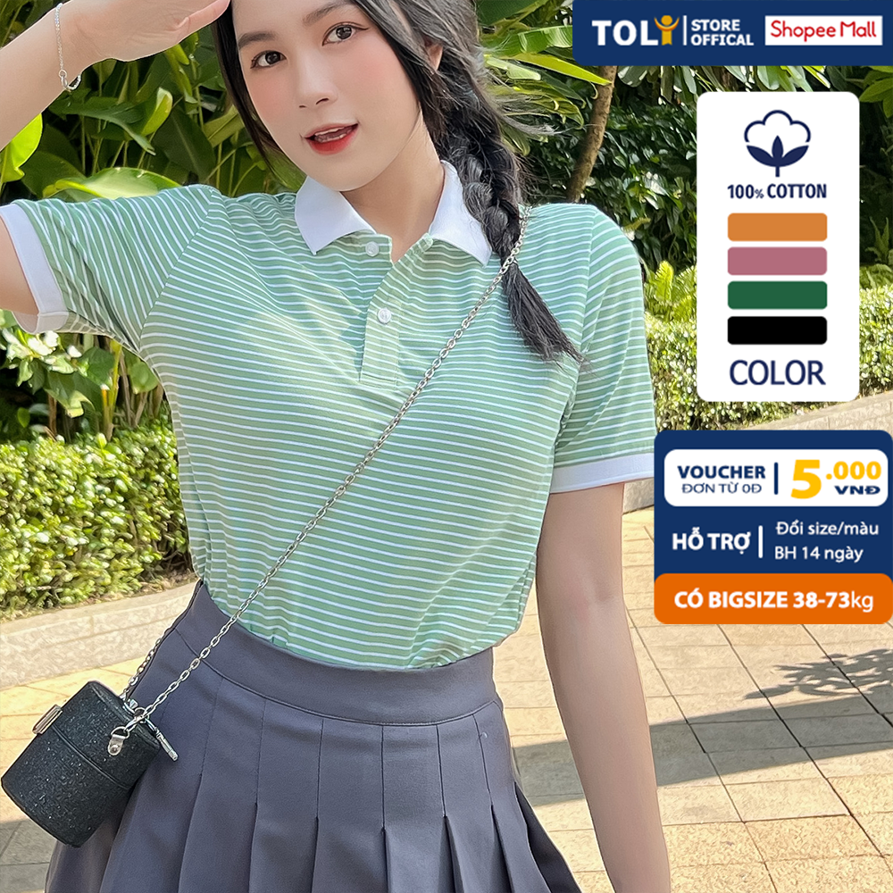 Áo Thun polo nữ TOLI cổ phối trẻ trung, dáng ôm nhẹ, vải Cotton mềm mịn,chính hãng cao cấp [S84]