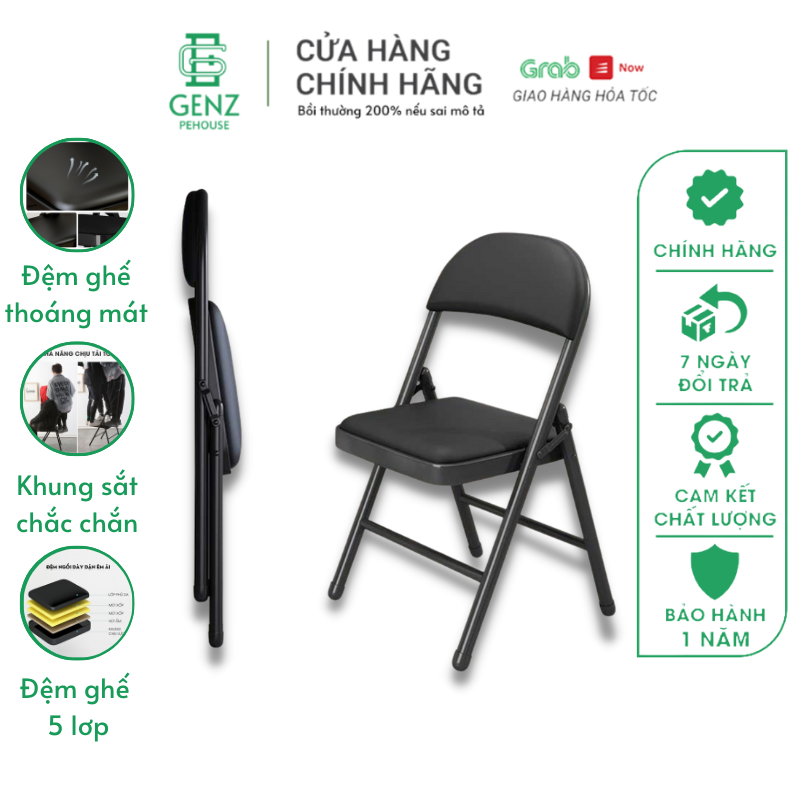 Ghế gấp gọn đệm ngồi, tựa lưng bọc đệm - Ghế xếp gấp gọn văn phòng, hội nghị khung thép sơn tĩnh điện cao cấp