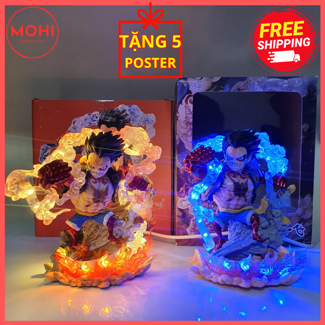 Mô hình Luffy Gear 4 Hầu Pháo Vương có bản LED, Cao lần lượt 12.5 cm và 13 cm - One Piece