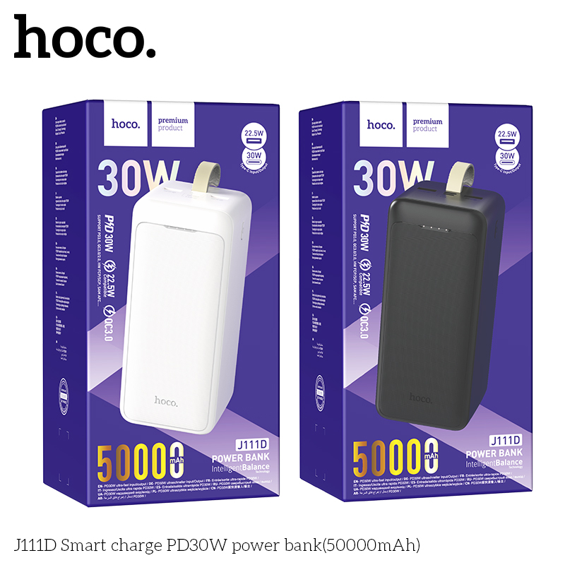 Pin dự phòng sạc siêu nhanh Hoco J111D 50000mAh TypeC PD 30W, USB QC 3.0 22.5W - Hãng phân phối