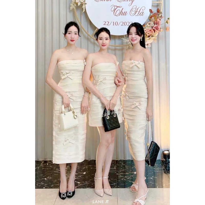 Váy Tafta Cúp Nơ Dự Tiệc Sang Chảnh- Đầm Dự Tiệc Quây Ngực Dáng Ôm Body Dáng Dài - Màu Đen Trắng Nâu
