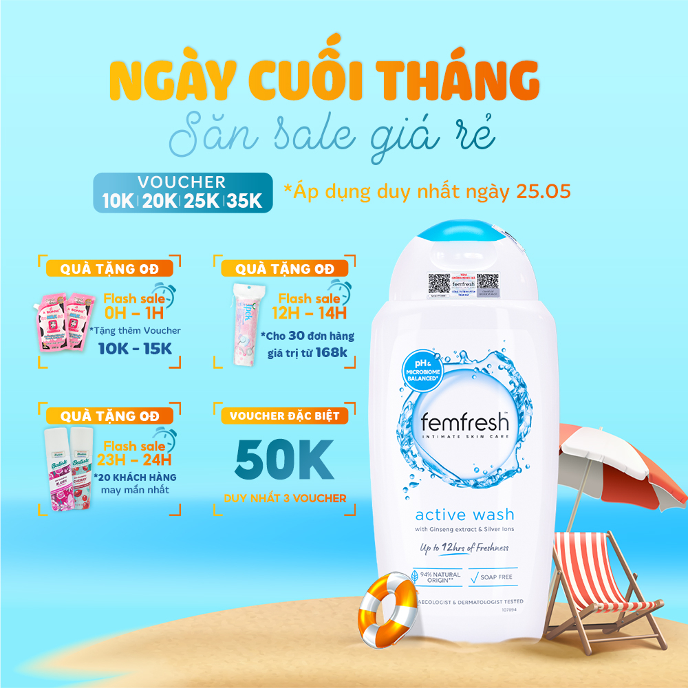 Dung Dịch Vệ Sinh Nam Nữ Cho Người Ưa Vận Động Giúp Vùng Kín Sạch, Thơm, Tươi Mới Femfresh Active Fresh Wash 250ml UK