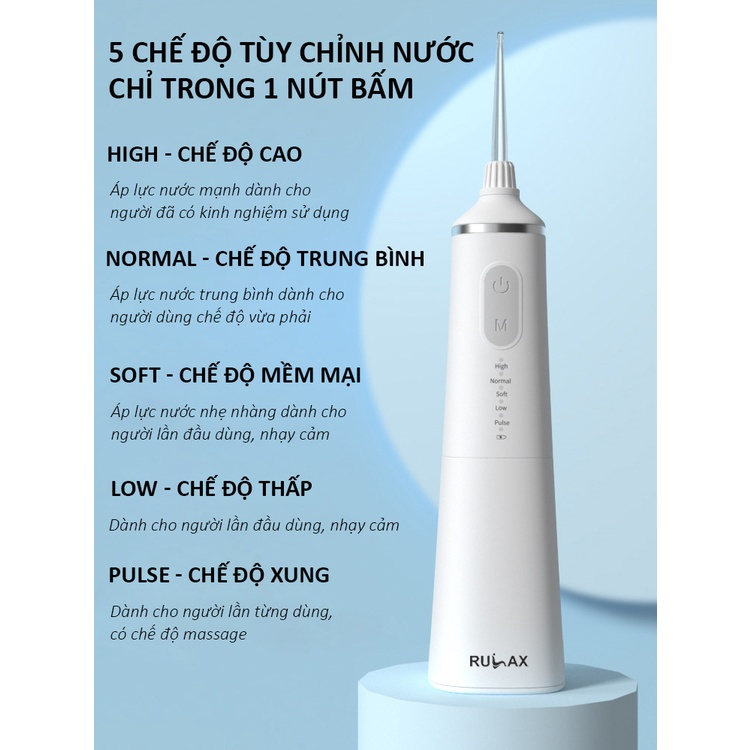 Máy Tăm Nước Rulax RL16 Phiên Bản Cao Cấp Siêu Tiện Lợi Tặng Kèm Củ Sạc (Bảo Hành 12 Tháng)