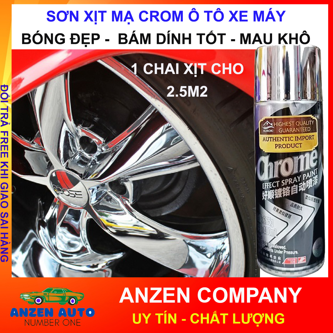 Sơn Xịt Mạ Chrome Ô Tô, Xe Máy - Phủ Crom Bạc Lazang, Đồ Vật - Hiệu Ứng Tráng Gương - Xóa Trầy Xước 