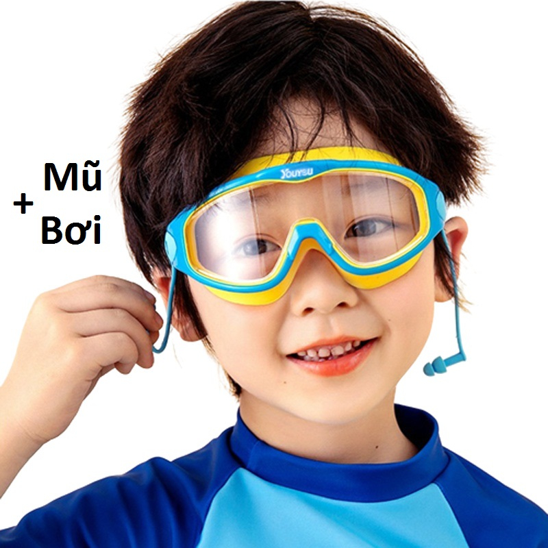 Combo kính bơi và mũ bơi Youyou dùng cho trẻ em cả bé trai và bé gái KB-008i