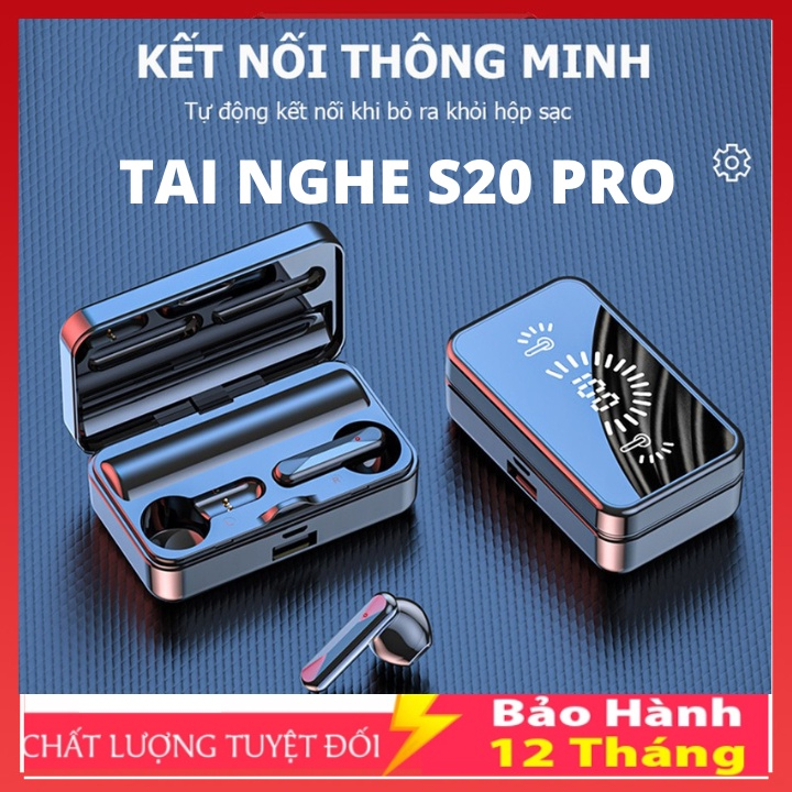 Tai nghe bluetooth S20 phiên bản quốc tế cao cấp,tai nghe không dây mặt tráng gương cảm biến nhậy pin trâu kiêm dự phòng