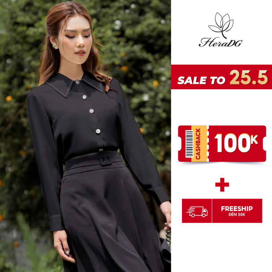Áo sơ mi dài tay công sở lá cổ to cúc cài nổi bật HeraDG SASBB2002-S