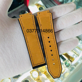 (TẶNG KÈM TOVIT THAY DÂY) Dây đồng hồ HUB nam đen trơn lót da  size 19-26-22